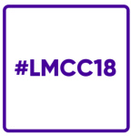 Purple box with hashtag #LMCC18 inside